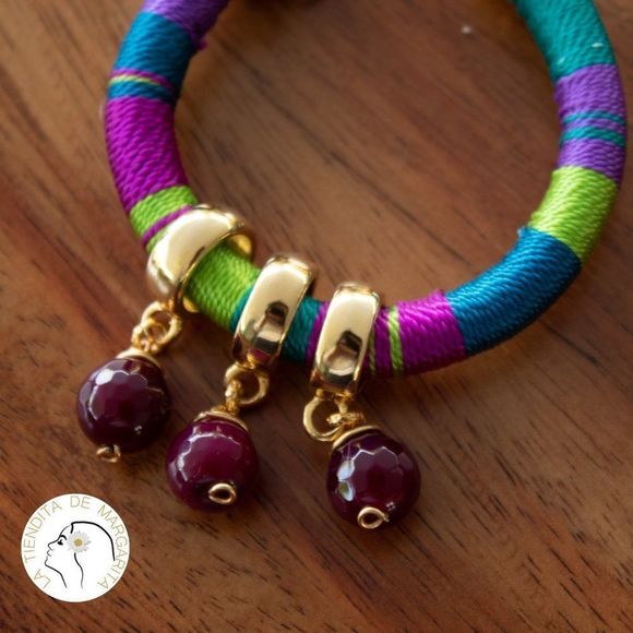 Handmade colorful bracelet gold plated adjustable new purple crystal beads - Picture 2 of 3